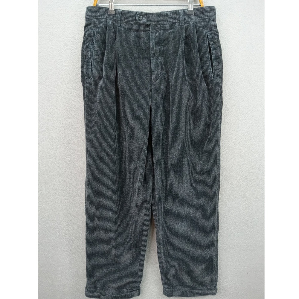 Zanella Dress Pants Mens Size 36 Black Corduroy Pleated Trousers Classic Italy